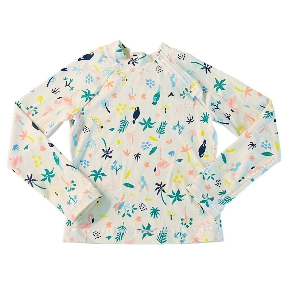 HANNA ANDERRSON GIRLS RASHGUARD SWIM TOP WITH TROPICAL PATTERN SIZE 6-7